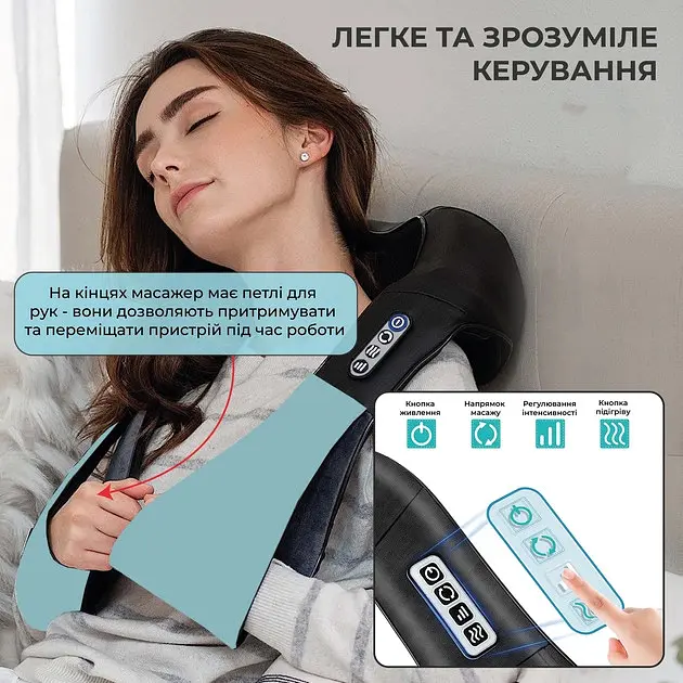 Роликовий масажер для шиї спини та плечей Шиацу з підігрівом, Yu Xin 85619 - фото 6