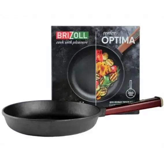 Уценка. Cковорода Brizoll Optima-Bordo чугунная с ручкой 26х4 см (O2640-P2) - фото 3