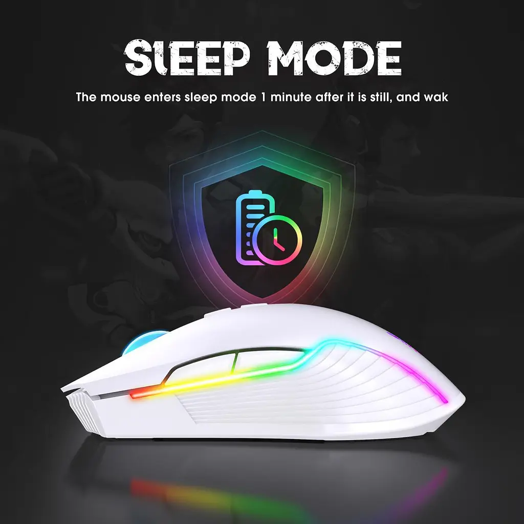 Компьютерная мышка Onikuma беспроводная игровая C105 с RGB подсветкой 2.4GHz 600-3600 DPI 7 кнопок бесшумная для ПК и ноутбука белая - фото 7