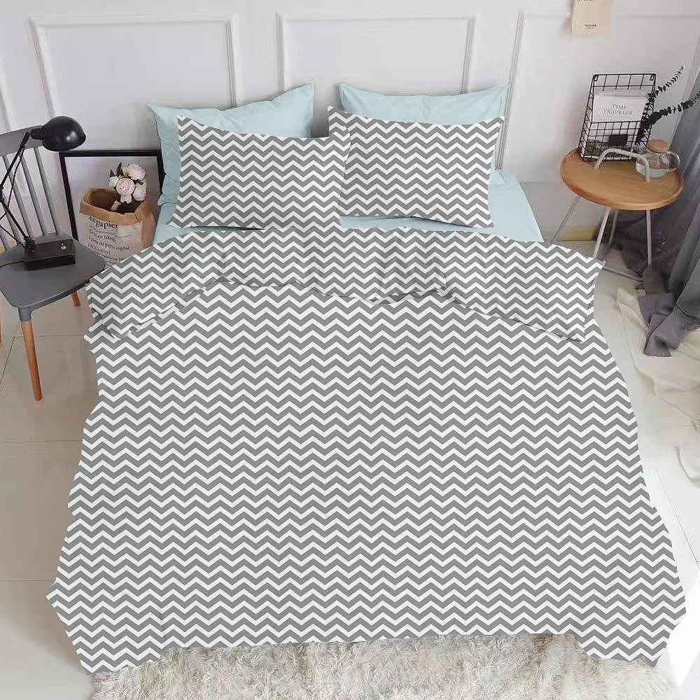 Комплект постільної білизни Cosas євро з простирадлом на резинці GREY ZIGZAG CS1 200 x 220 см (ZigGrey_El-Blue_200) - фото 3