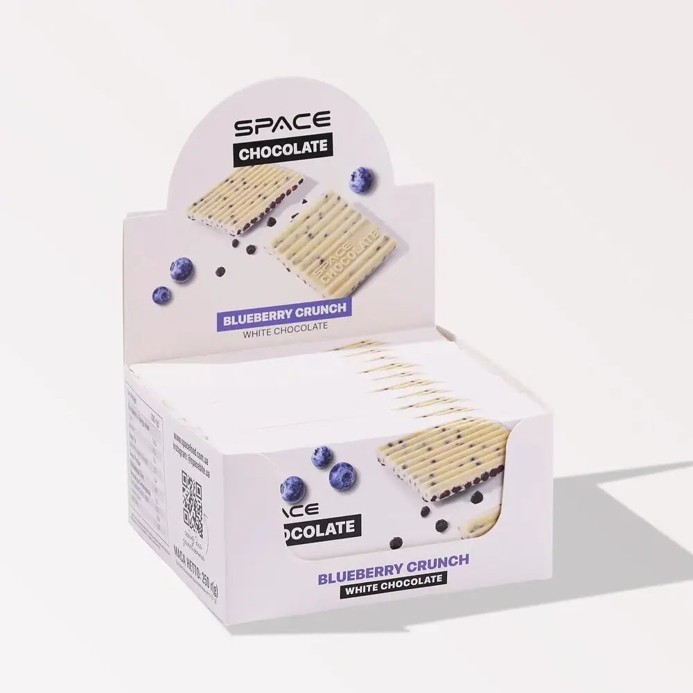 Блок білого шоколаду Spacefood Space Chocolate Blueberry Crunch, 10*25 грам - Чорниця-маракуя