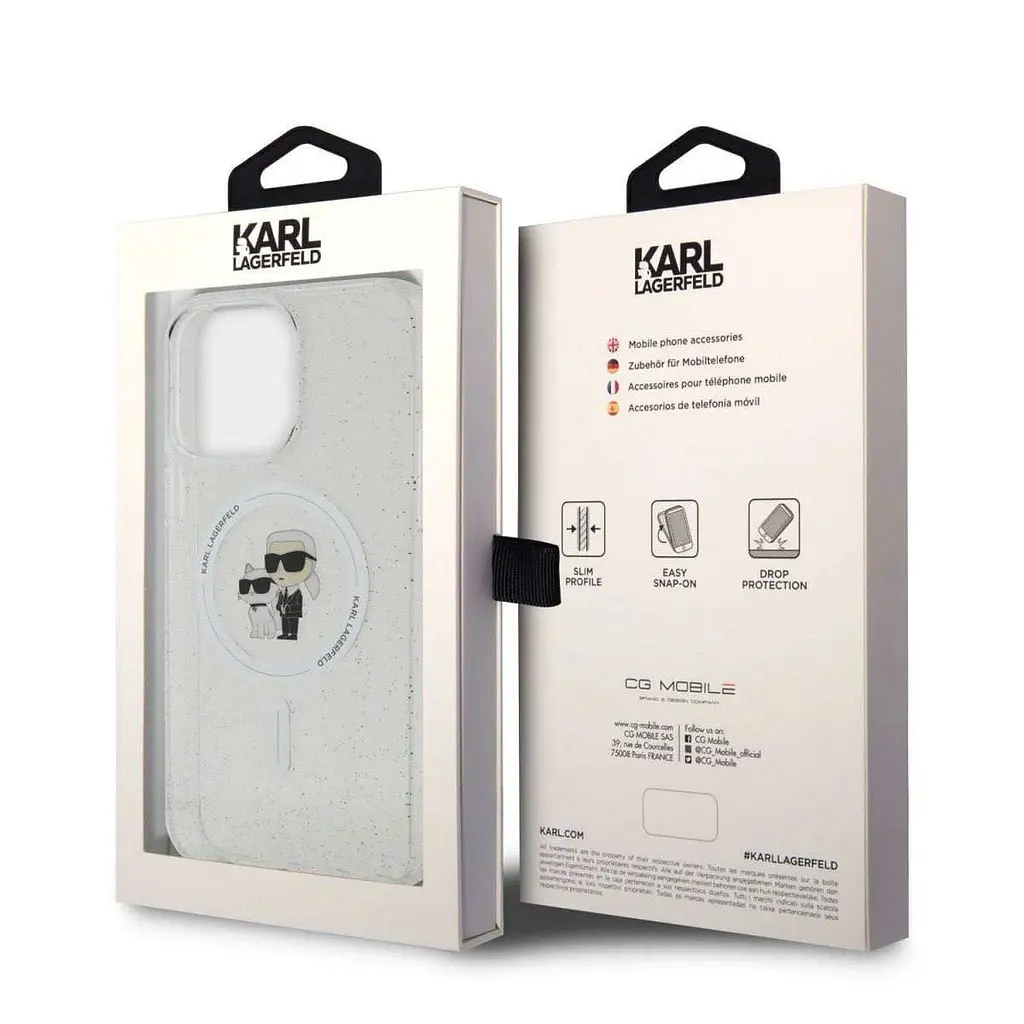 Чехол Karl Lagerfeld IML Glitter Karl and Choupette MagSafe для iPhOne 15 Pro Max Прозрачный (KLHMP15XHGKCNOT) - фото 6