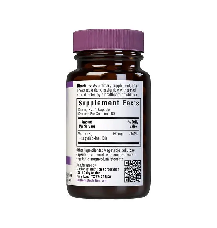 Піридоксин гідрохлорид Bluebonnet Nutrition Vitamin B6 50 mg, 90 вегакапсул - фото 2