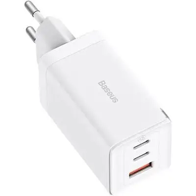 Зарядний пристрій Baseus 2xUSB-C 65W + 1xUSB GaN + cable USB-C to USB-C 100W 1.0m white (CCGP120202) - фото 2