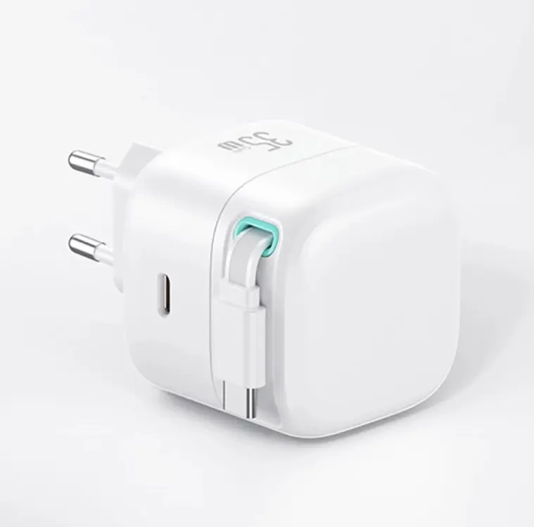 Сетевое зарядное устройство Usams US-CC202 PD35W Dual 2C Output GaN Fast Charger With Type-C Magnetic Retractable Cable Module (EU) Белый - фото 2
