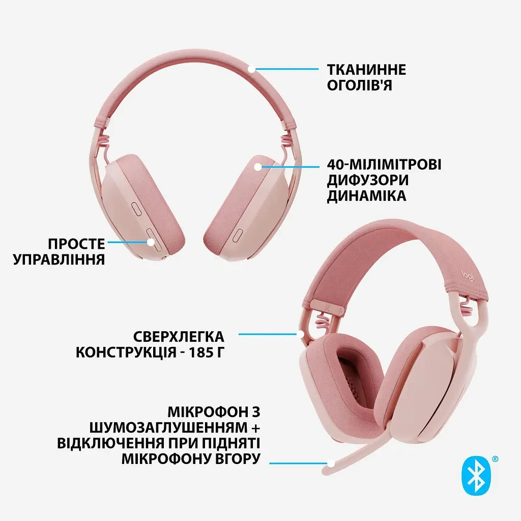 Гарнітура Logitech ZONE VIBE 100 Wireless Rose (981-001224) - фото 6