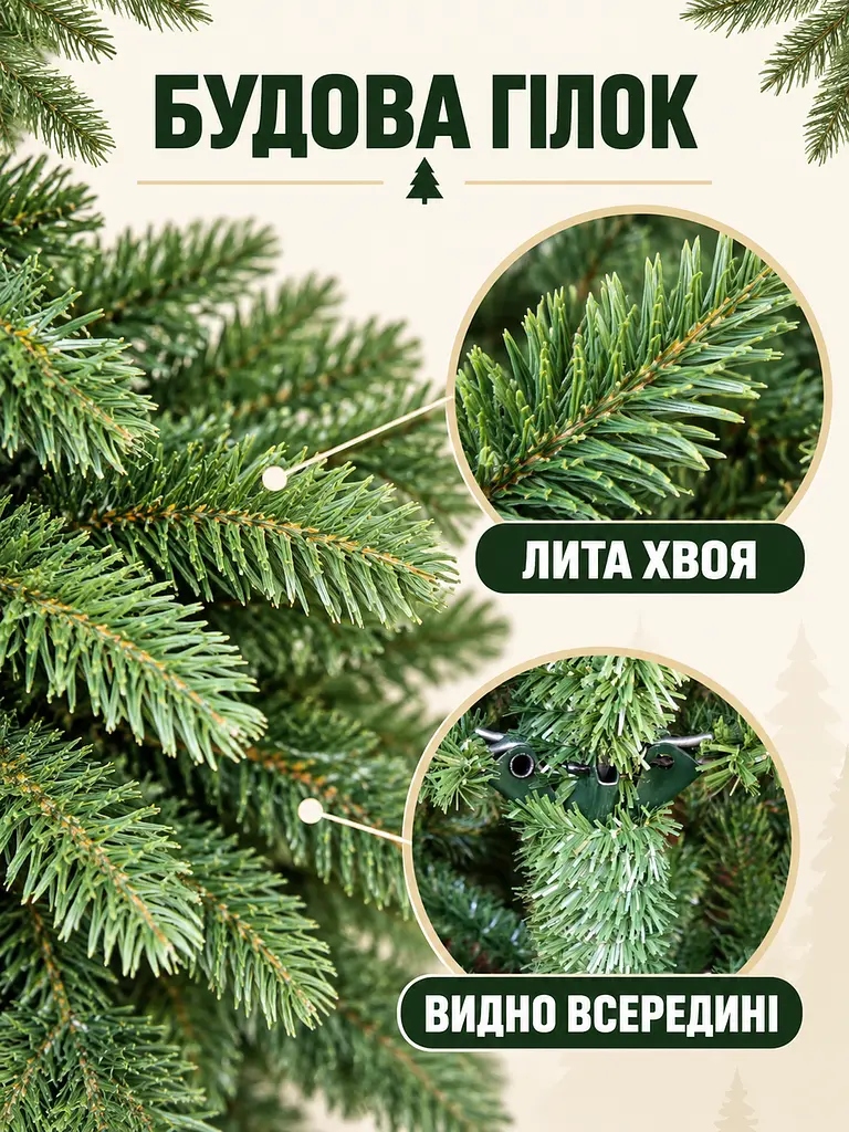 Лита штучна ялинка ВЗ18 Вівальді 180 см з густою хвоєю на металевій підставці, зелена (49676498) - фото 4