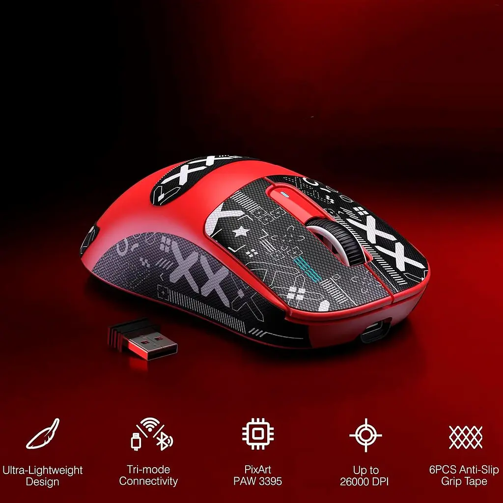 Бездротова мишка ATTACK SHARK X3 Red | Сенсор PAW3395 | 65 годин акум - фото 2
