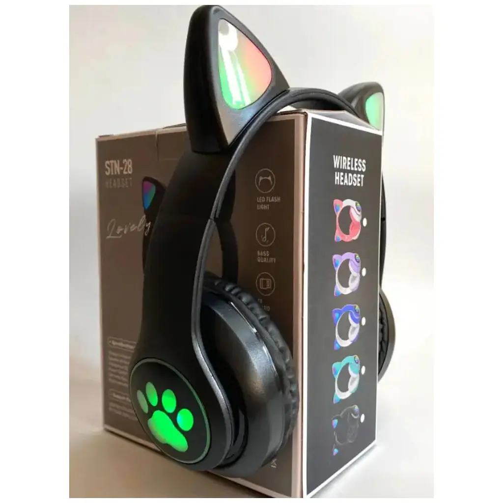 Бездротові дитячі навушники Cat Ear STN-28 Bluetooth з котячими вушками, що світяться чорні - фото 8