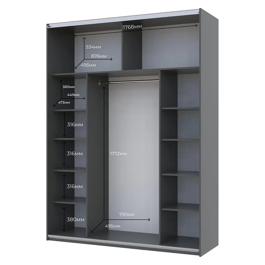 Шафа-купе Doros G-Caiser Графіт / Дуб Евок 2 ДСП / 3 частини 180х60х240 (42005014) - фото 6
