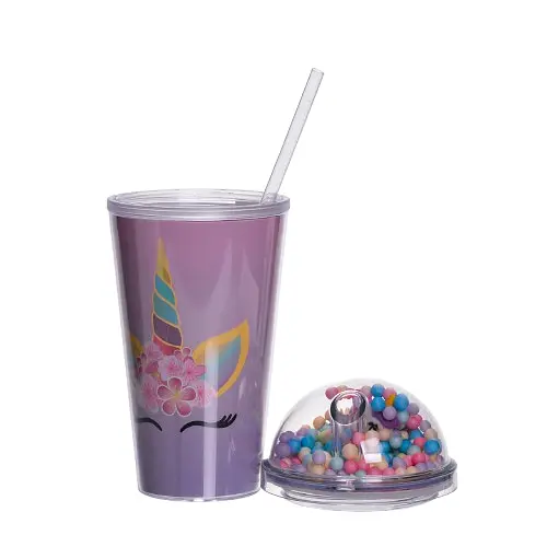 Пластиковый стакан с трубочкой и крышкой 400 (мл) многоразовый пластиковый стакан Фиолетовый Yiwu HP-18-2V - фото 2
