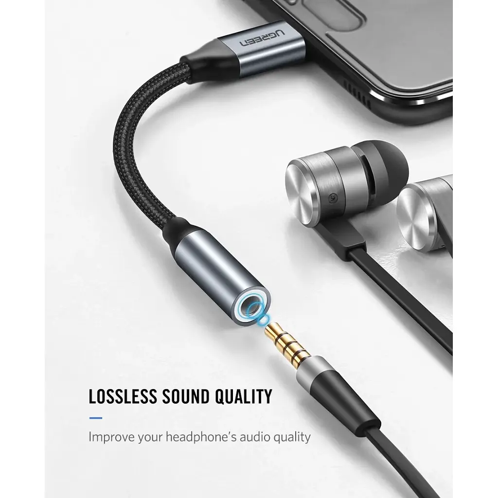 Переходник Ugreen Type-C M to 3.5mm F Audio Adapter 10 сm AV142 (Gray) (30632) - фото 3