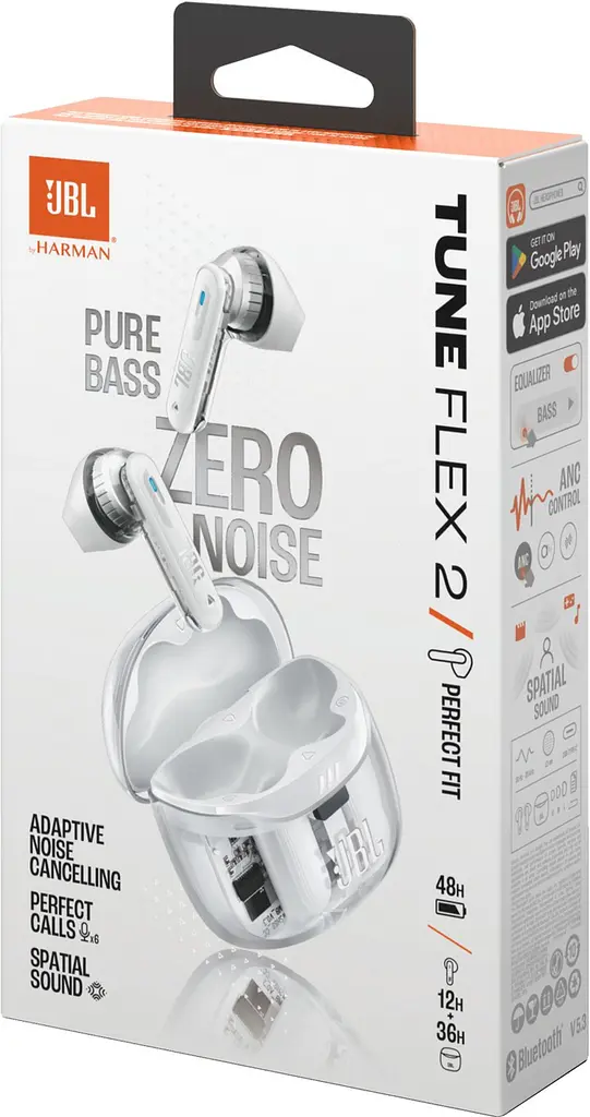 Навушники бездротові JBL Tune Flex 2 (JBLTFLEX2GWHT) стереогарнітура в кейсі прозора біла - фото 9