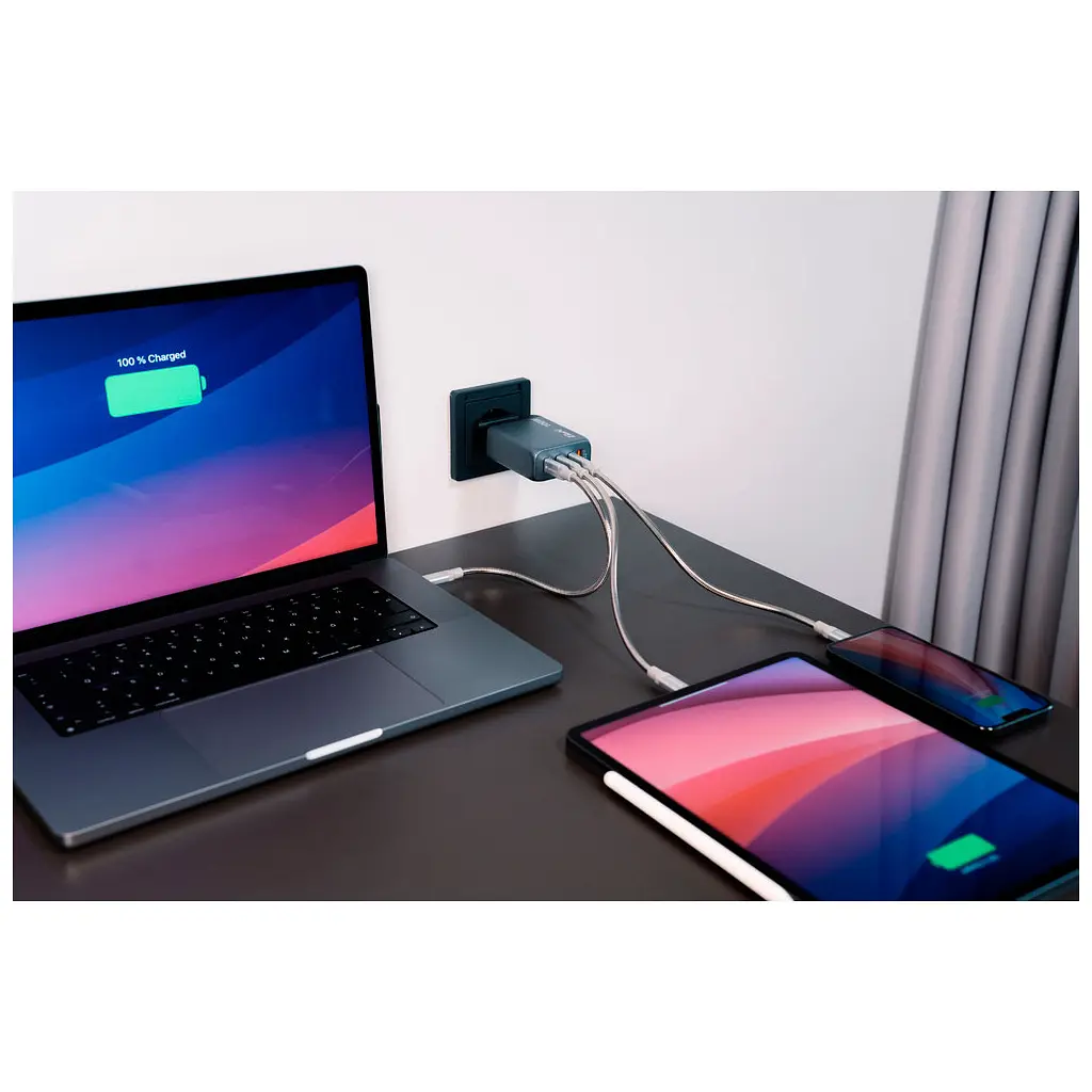 Зарядний пристрій Verbatim GaN 100 W 4 ports (2xUSB-C-100 W,USB-C 65 W /USB-A -3.0) (32202) - фото 9