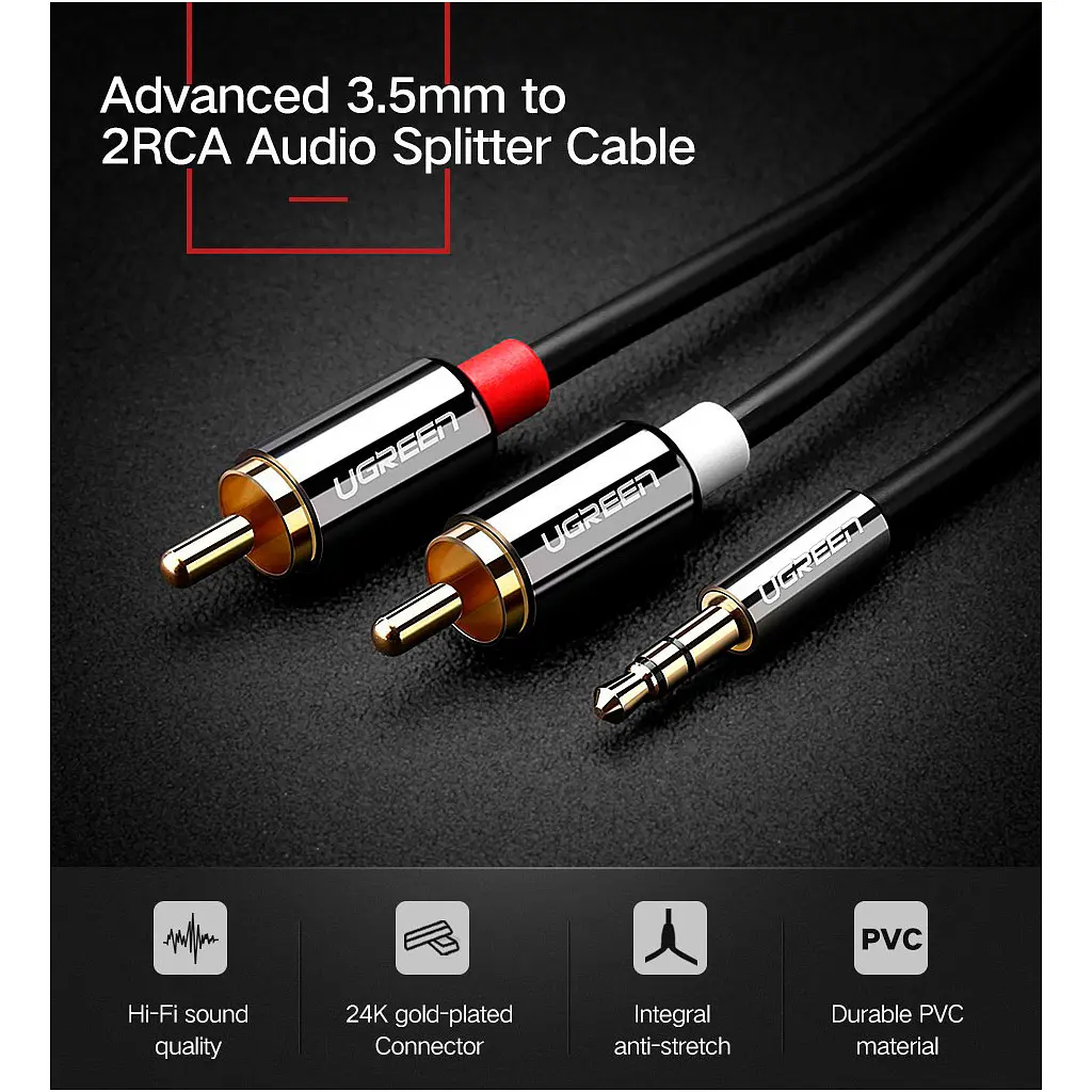 Кабель мультимедійний 3.5mm M to 2xRCA M 5.0m AV116 black Ugreen (10591) - фото 5