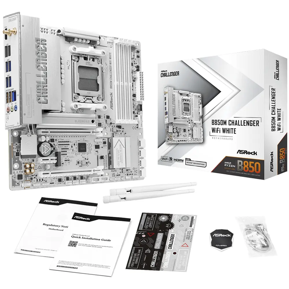 ASRock B850M CHALLENGER WIFI WHITE (AM5/B850, 4*DDR5, 2xPCIex16, HDMI, 4xSATA,2xM.2, 2.5GLan, mATX) - фото 2