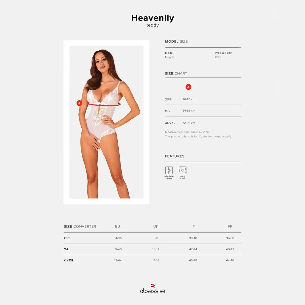 Еротичне напівпрозоре боді Obsessive Heavenlly crotchless teddy M/L, з доступом - фото 5