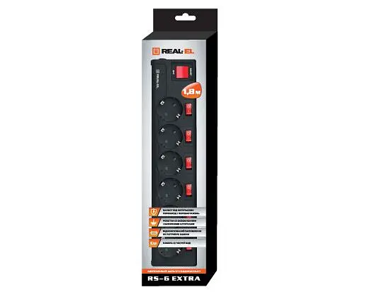 Фільтр живлення REAL-EL RS-6 Extra 1.8 м чорний (EL122300001) - фото 3
