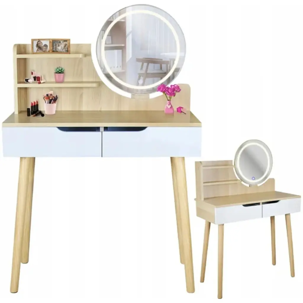 Туалетный столик Jumi Scandi LED подсветка, с ящиками, светлый бук - фото 3