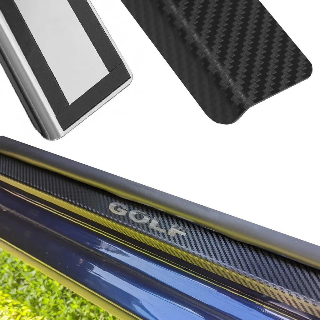 Накладки на пороги для Fiat Scudo II 2007-2016 Нержавійка з карбоновою вставкою і вигином 4 шт (Premium PK-FI23) - фото 2