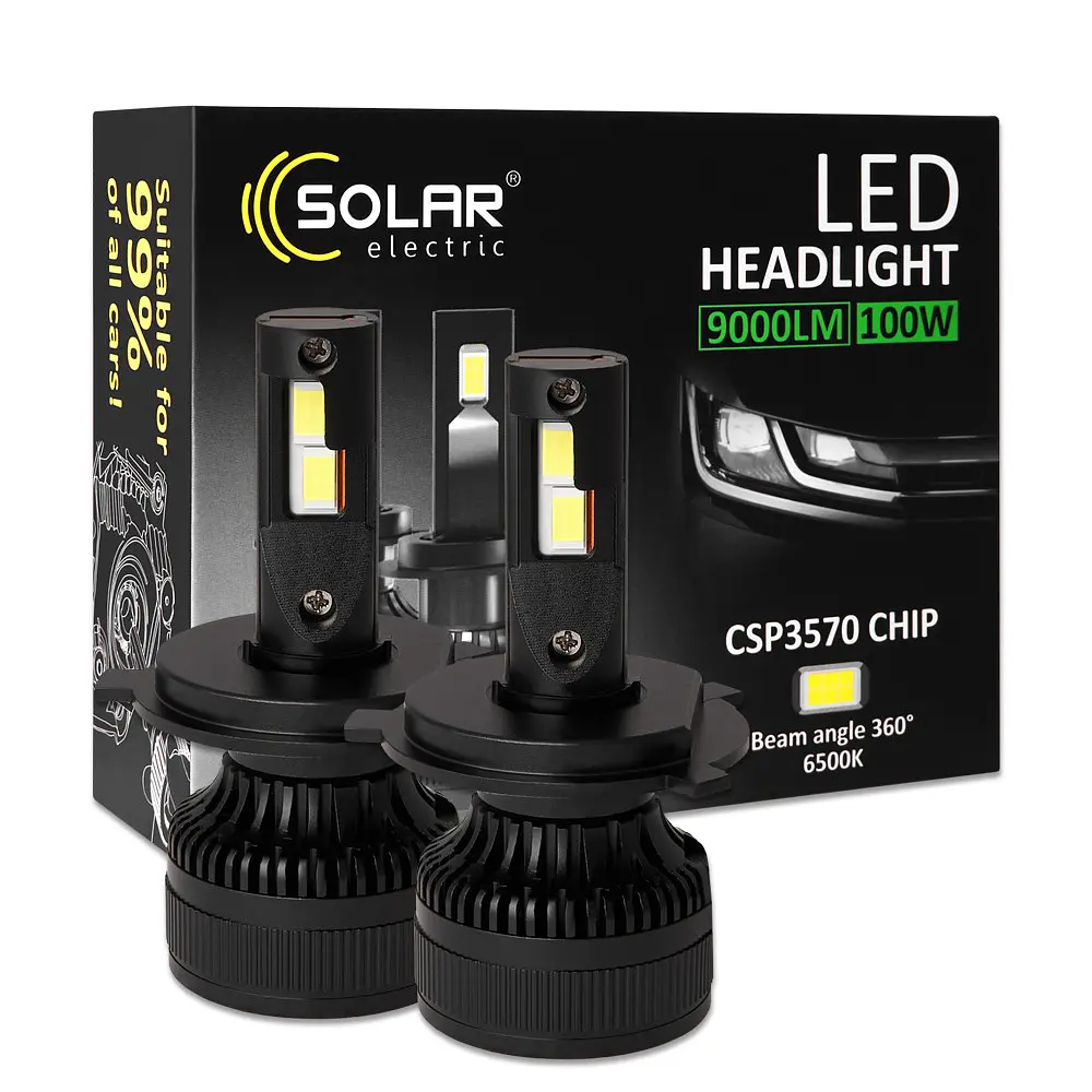 Автолампа Solar LED H4 12/24V 100W 9000 Lm 6500K CSP3570 2 шт. (8604S2) - фото 5