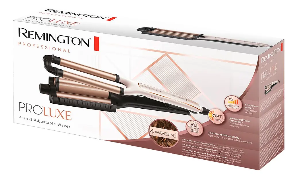 Плойка Remington ProLuxe 4 в 1, для хвиль, 90 Вт, температурних режимів 5, D-15 мм, 150-210 С, кераміка, біло-золотий - фото 3