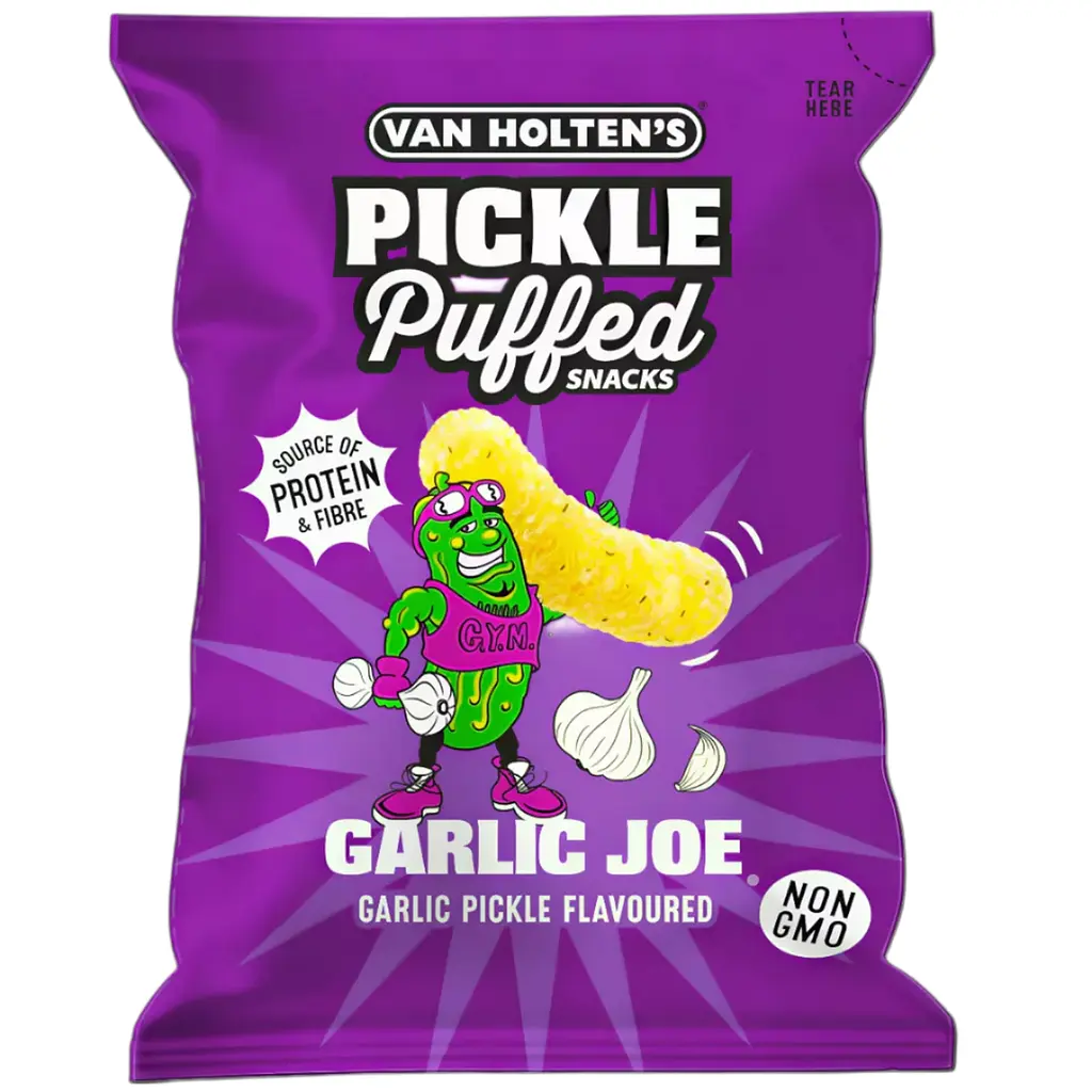 Снеки Van Holten’s Pickle Puffed Snacks Garlic Joe зі смаком маринованого огірка та часнику 90 г
