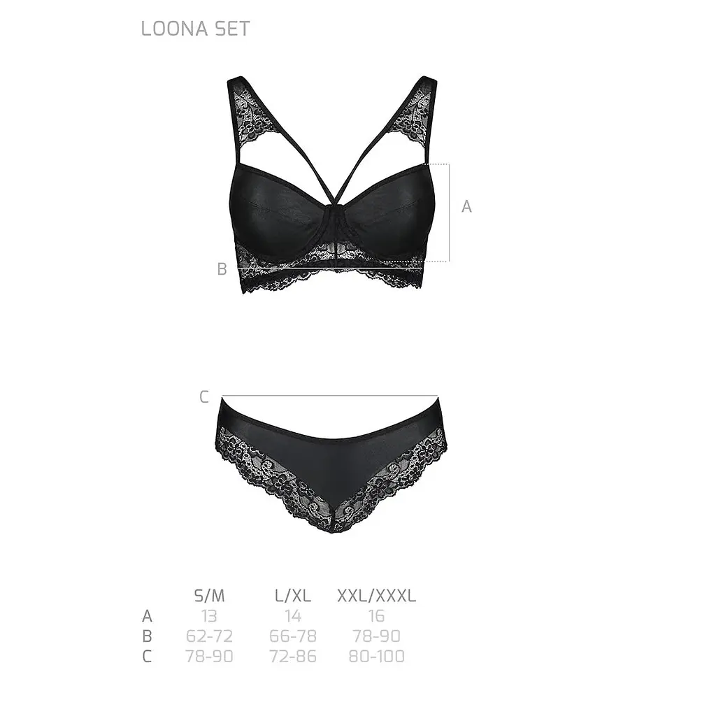 Комплект з еко-шкіри та мережива Passion LOONA SET S/M, black, бра і трусики - фото 7