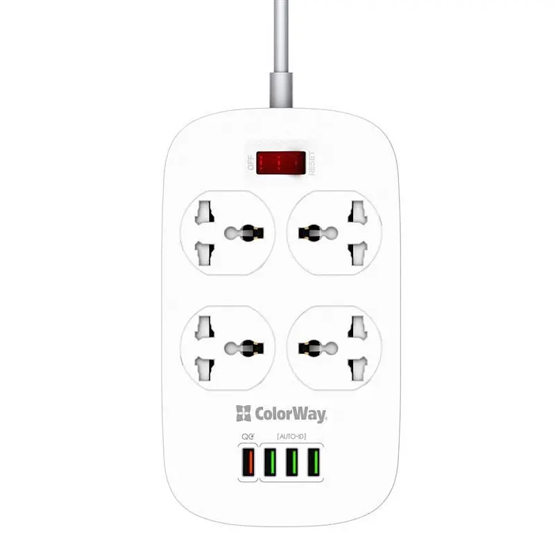 Фильтр питания ColorWay 4 розетки, 4 USB (1QC3.0+3 AUTO ID), 1.8 м, белый (CW-CHU44QW) - фото 8