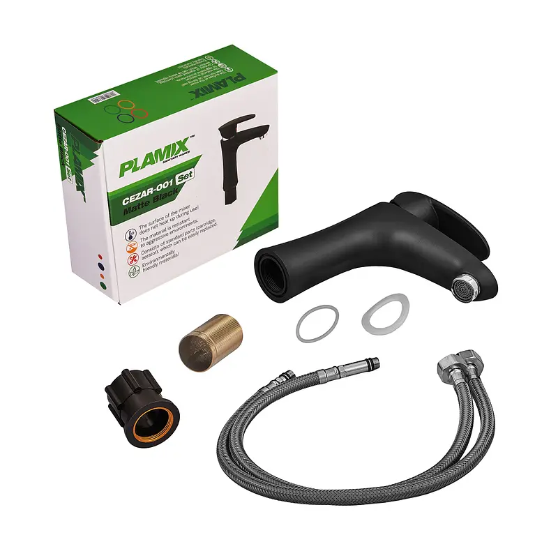 Смеситель для умывальника Plamix Cezar-001 SET Matte black PM0662 Черный матовый - фото 5