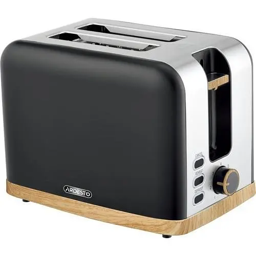 Тостер Ardesto T-F420BWD, чорний, 800W, 2 тости, 2 відділення, 7 режимів підсмажування, розморожування.