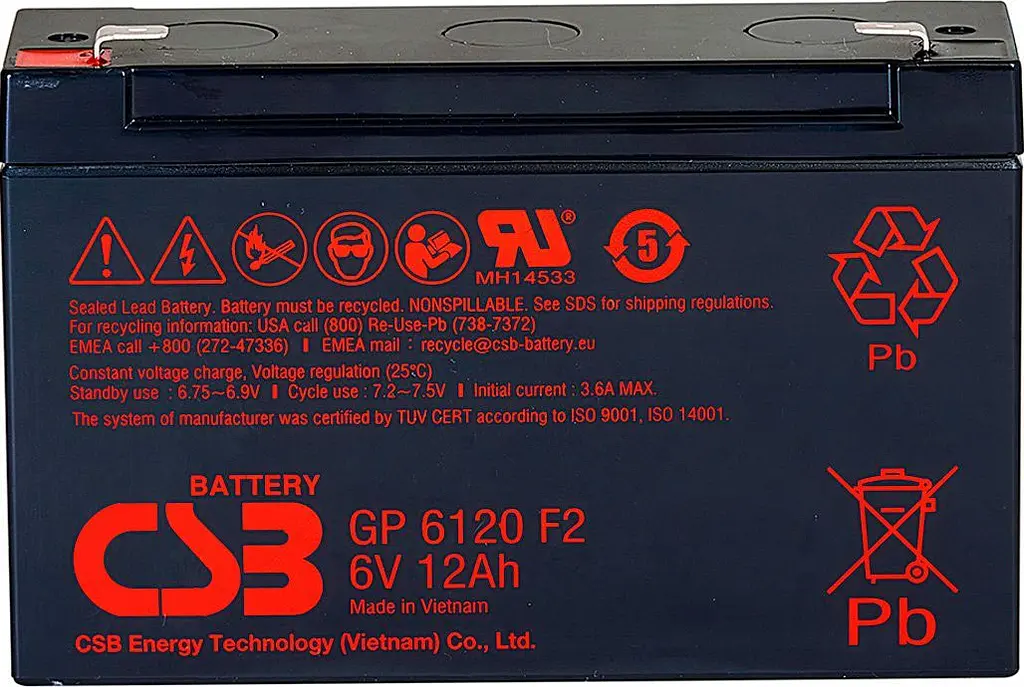 Акумулятор CSB AGM 6V (6V/12Ah/72Wh) (GP6120F2) [112289] - фото 2