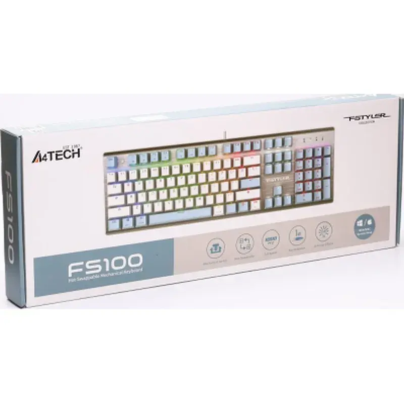 Клавіатура A4Tech FS100 RGB FS Switch USB Icy Blue (4711422004069) - фото 10