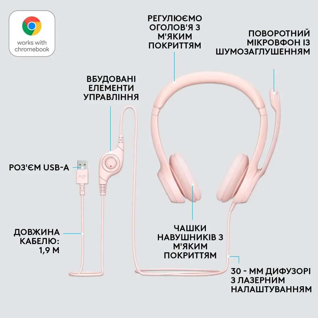 Навушники Logitech H390 USB Rose (981-001281) - фото 6