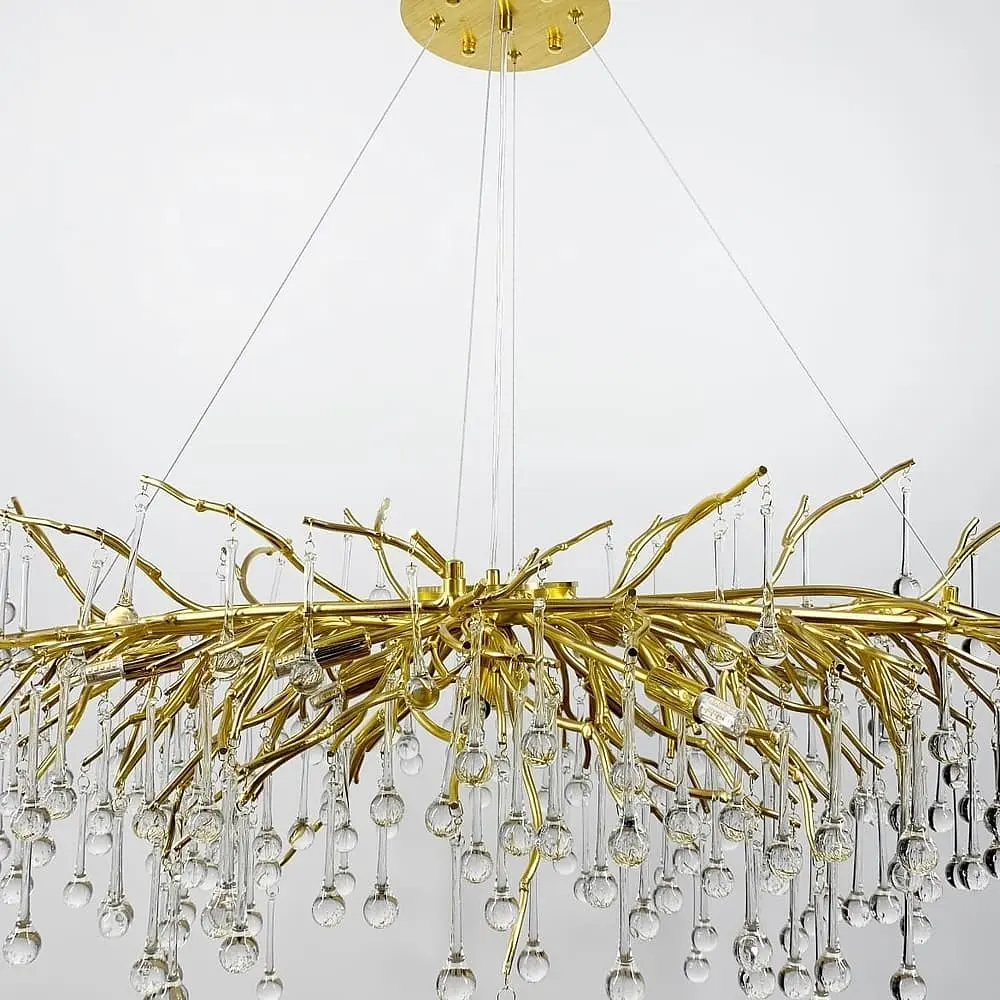 Люстра золотая удлиненная с хрустальными капельками 120×60 см | Line F | Ст. 705L-1200 GD+CL - фото 2