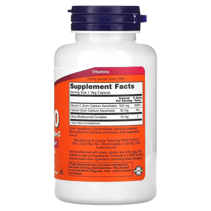 Вітаміни та мінерали NOW Vitamin C-500 Calcium Ascorbate, 100 вегакапсул - фото 2