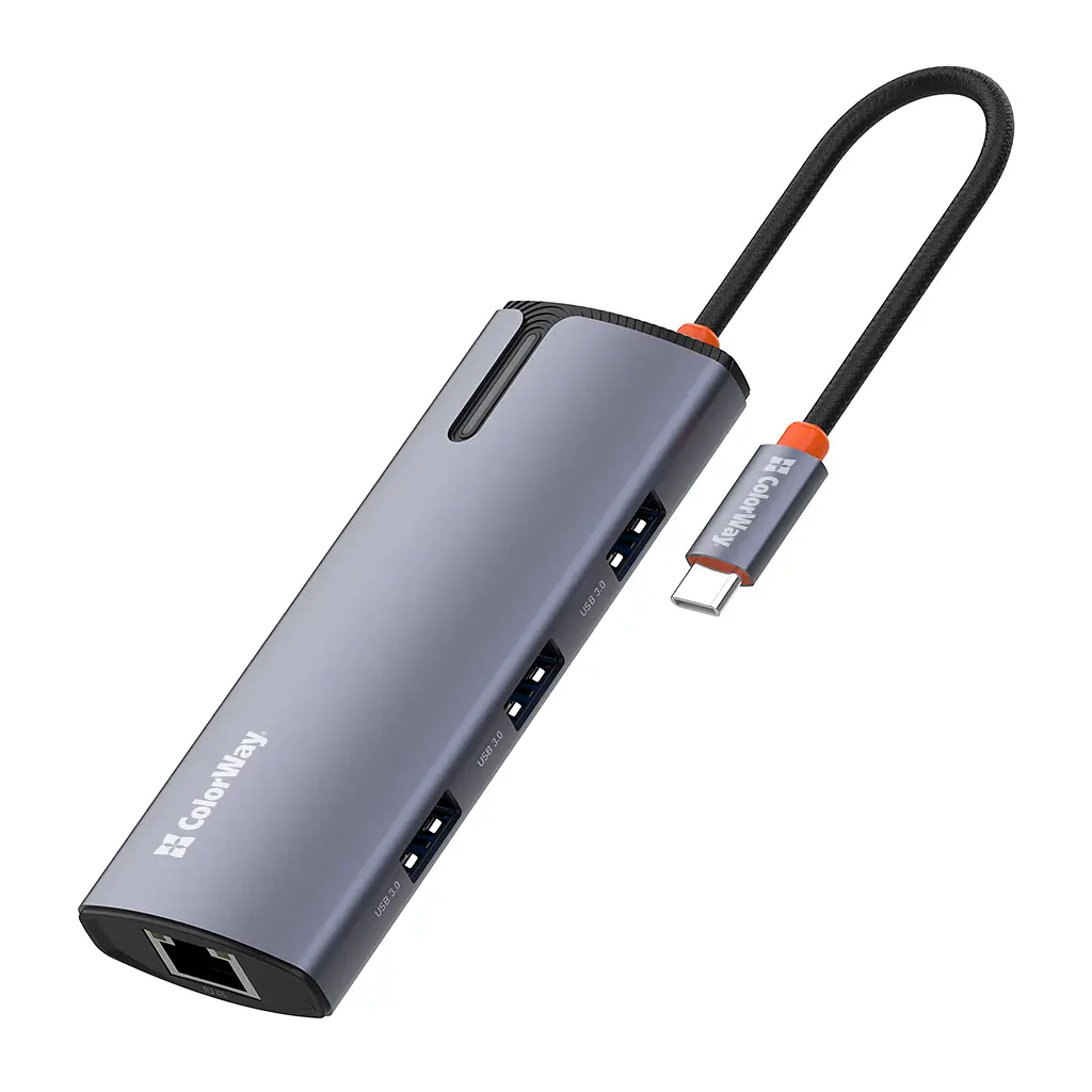 Порт-реплікатор ColorWay Docking Station USB-C 6-в-1 Type C PD 100W/USB3.0х3/USB2.0/RJ45 (CW-HUB03) - фото 4
