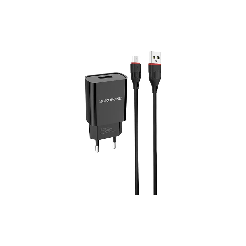 Зарядний пристрій BOROFONE BA20A Sharp USB + кабель USB–Micro-USB 5P 10.5 Вт чорний (6931474702135) - фото 2