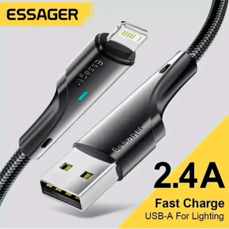 Дата кабель USB 2.0 AM to Lightning 1.0m 2.4A black Essager (EXCL-LS01) - фото 2