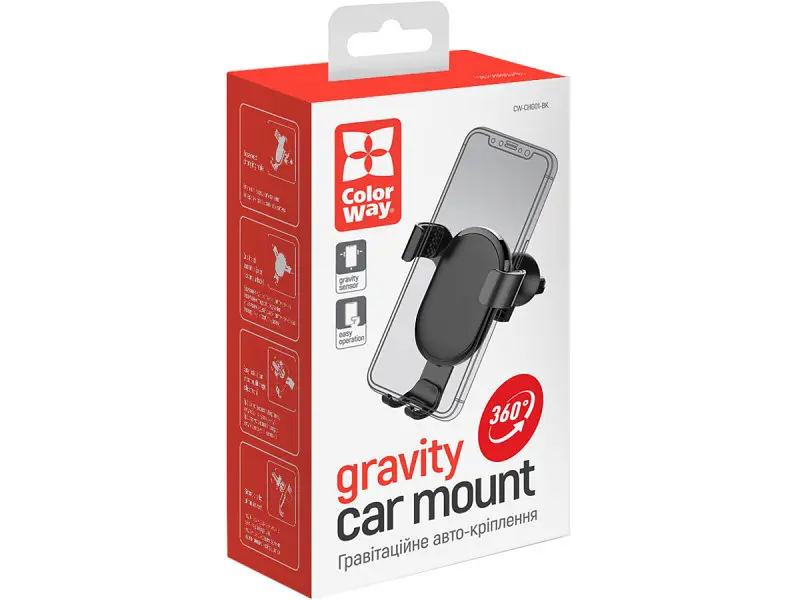 Автомобільний тримач ColorWay Metallic Gravity Holder Black (CW-CHG01-BK) - фото 5