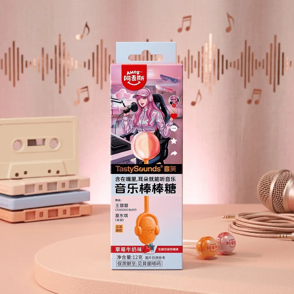 Льодяник Amos Tasty Sounds Audio Lollipop Strawberry Milk Flavor 12г - фото 4