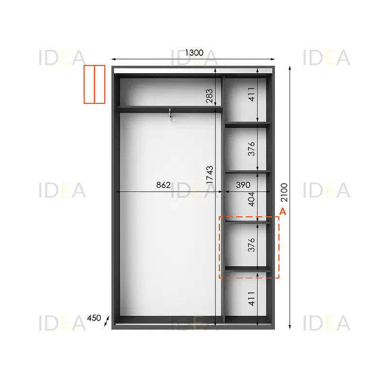Шафа-купе Idea серія 5 130 x 45 x 210 см Антрацит - фото 2
