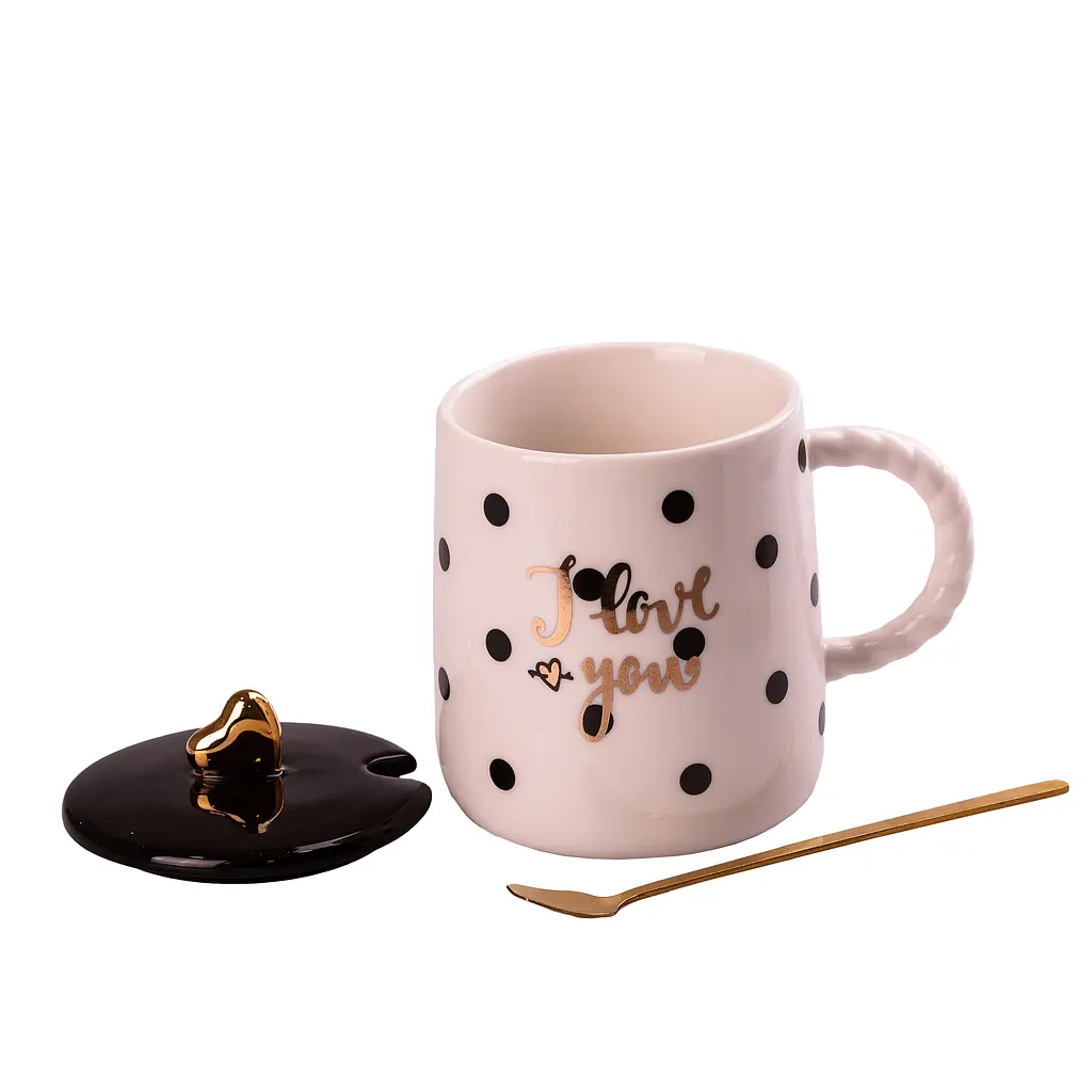 Чашка керамическая Happy Life Love с крышкой и ложкой белая 400 мл HPCY8263W - фото 2