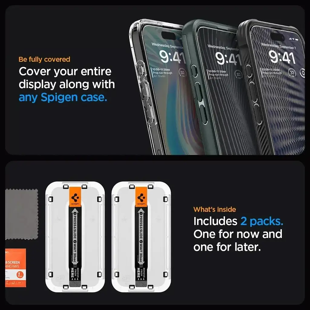 Захисне скло Spigen Screen Protector EZ FIT GLAS.tR Black для iPhone 15 Pro Max (2 шт.) (AGL06873) - фото 4