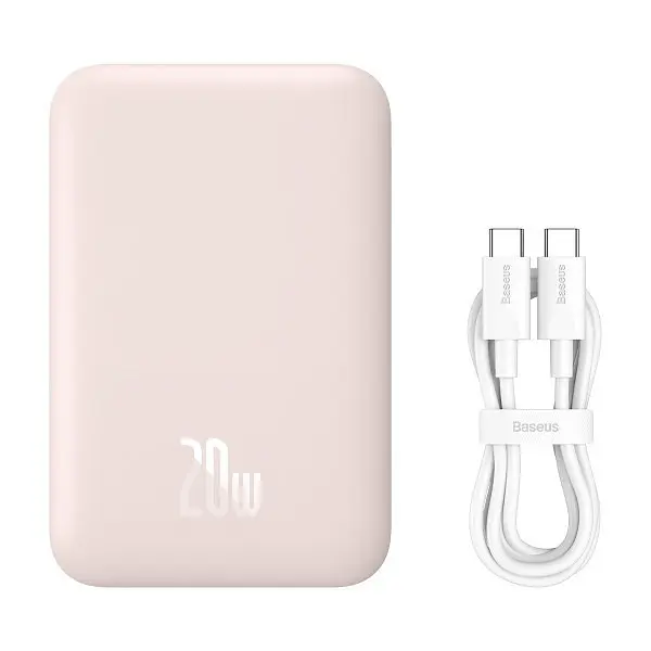 Магнітний портативний павербанк з бездротовою зарядкою Baseus Magnetic 20 W 6000 mAh для iPhone рожевий - фото 6