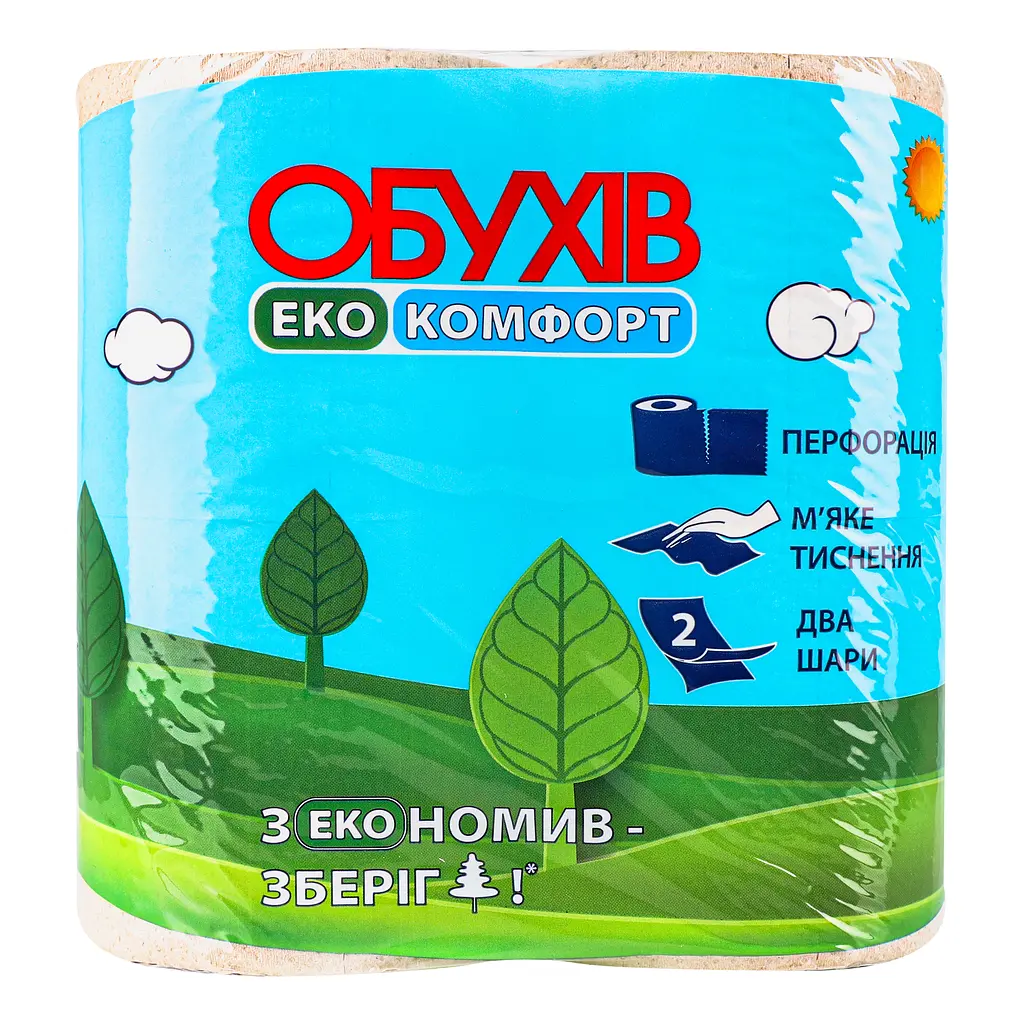 Папір туалетний Обухів Комфорт, на гільзі, 2 шари, 4 шт. - фото 2