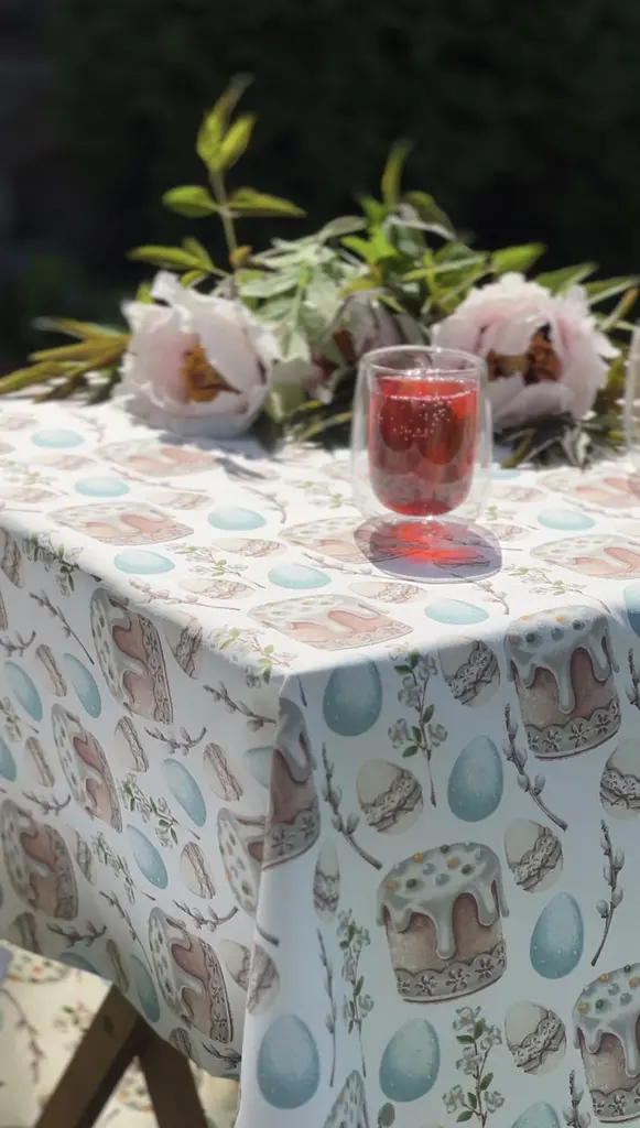 Водоотталкивающая Скатерть пасхальная Кулич 280х140 см (+ 6 салфетки 30х40) Голубой - фото 3