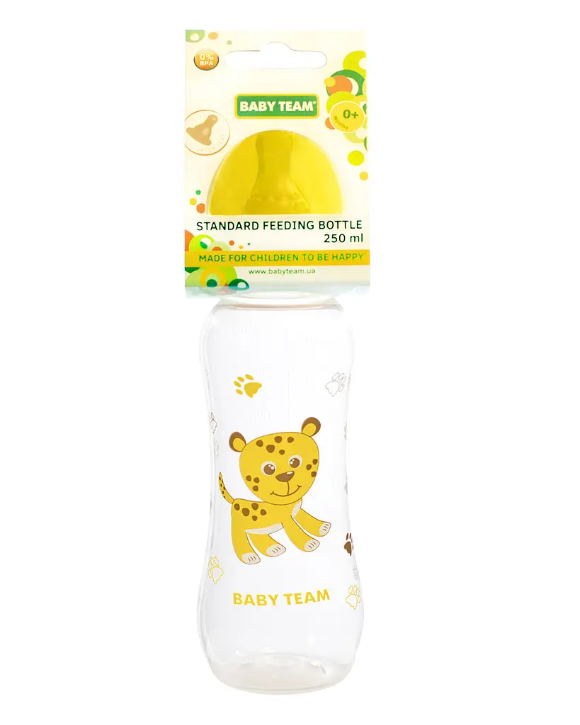 Пляшечка для годування з латексною соскою 0+ Baby team 250 мл Жовтий - фото 2