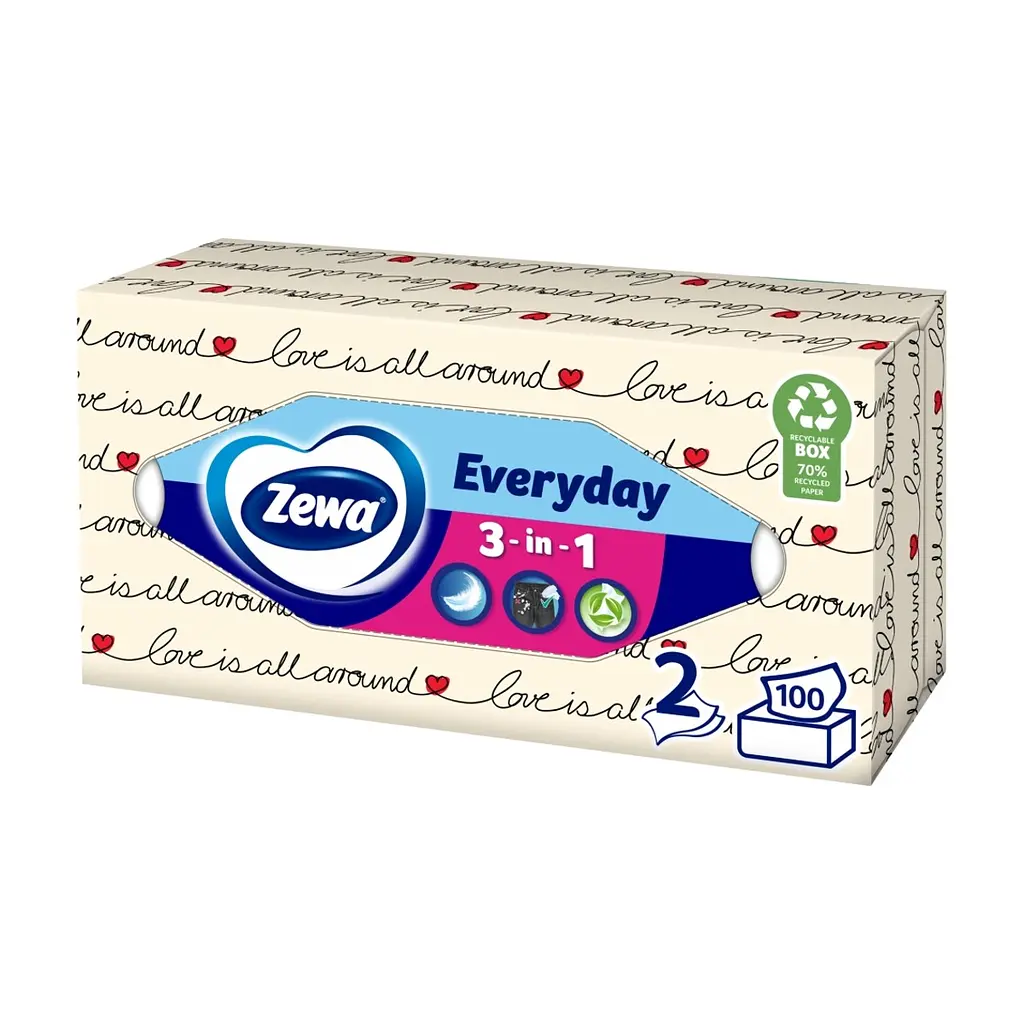 Серветки косметичні Zewa Everyday 100 шт. (7322540043464) - фото 2