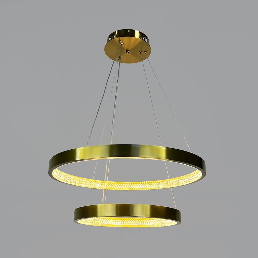 Латунная люстра в форме двух колец с фактурным рассеивателем Ø 60+40 см Line F | Ст. JU09N-600+400 AB - фото 7